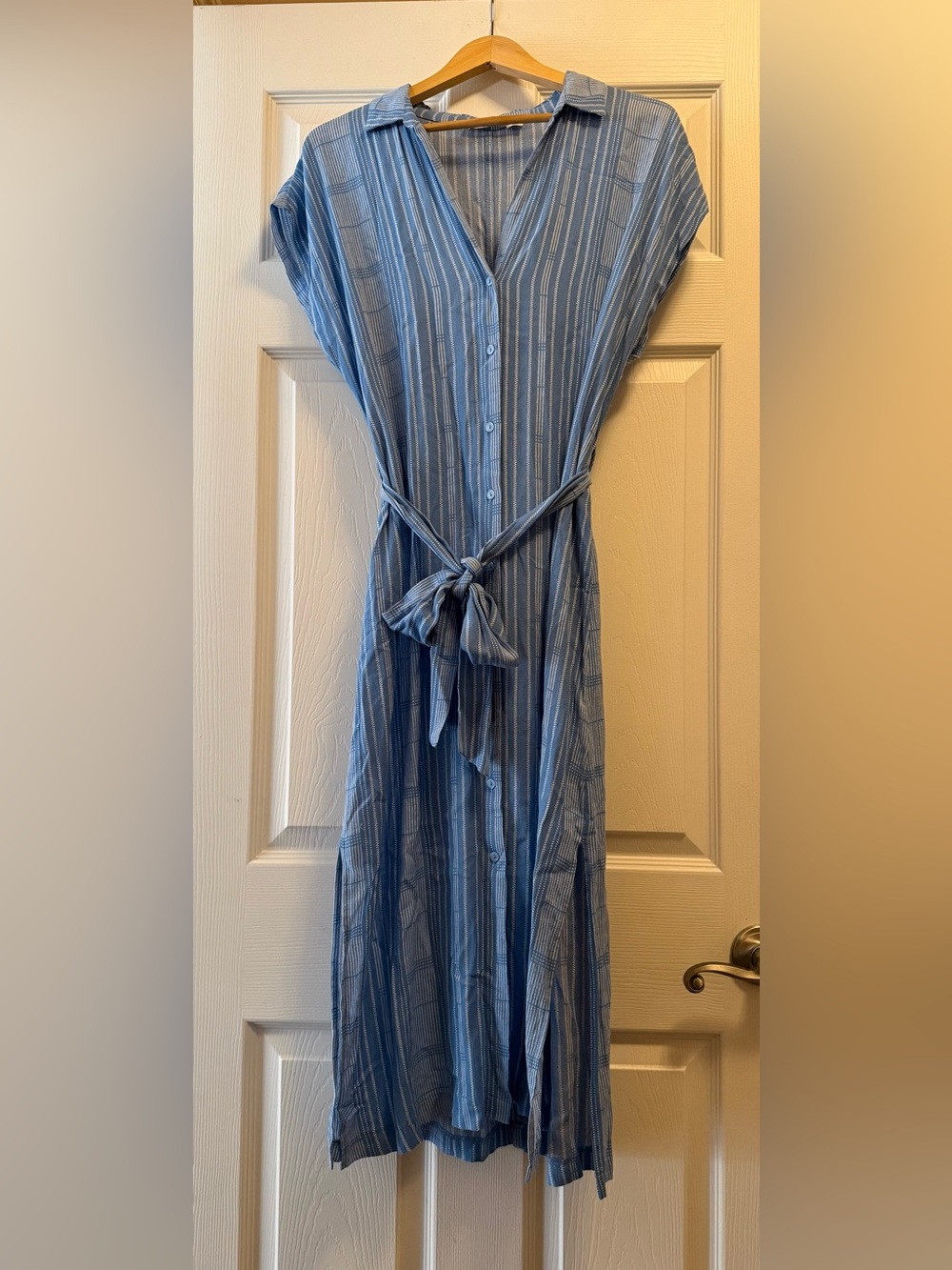 Lush Blue and White Striped Button-Front midi Dress size small